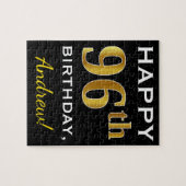 Zwart, Faux Gold 96th Birthday + Aangepaste naam Legpuzzel (Horizontaal)