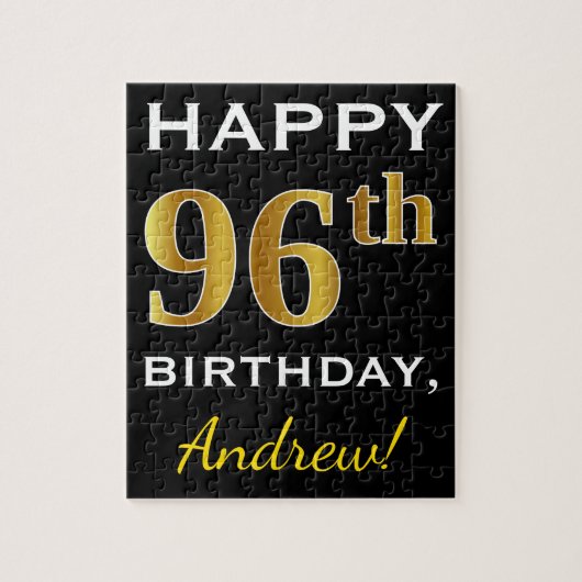 Zwart, Faux Gold 96th Birthday + Aangepaste naam Legpuzzel (Verticaal)