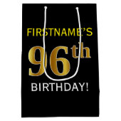 Zwart, Faux Gold 96th Birthday + Aangepaste naam Medium Cadeauzakje (Achterkant)