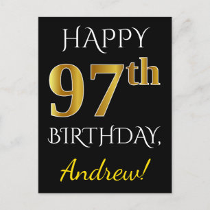 Zwart, Faux Gold 97th Birthday + Eigen naam Briefkaart