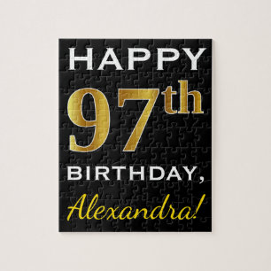 Zwart, Faux Gold 97th Birthday + Eigen naam Legpuzzel