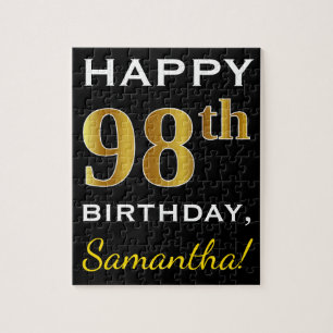 Zwart, Faux Gold 98th Birthday + Eigen naam Legpuzzel
