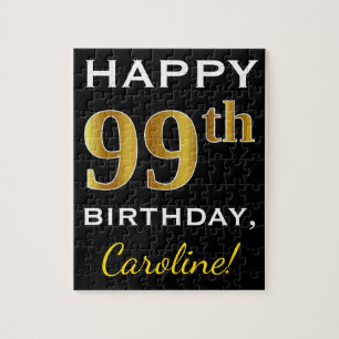 Zwart, Faux Gold 99th Birthday + Eigen naam Legpuzzel