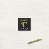 Zwart, Faux Gold 9th Birthday, met aangepaste naam Post-it® Notes (Op bureau)