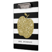 Zwart & Faux Gold Glitter Apple Teacher Klembord (Links)