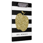 Zwart & Faux Gold Glitter Apple Teacher Klembord (Rechts)
