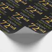 Zwart, Faux Gold "HAPPY 72nd BIRTHDAY" Cadeaupapier (Hoek)