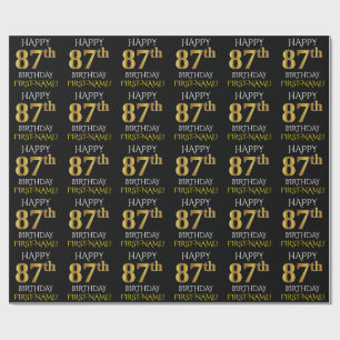 Zwart, Faux Gold "HAPPY 87th BIRTHDAY" Cadeaupapier