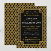 Zwart Faux Goud Art Deco Fans Patroon Bruiloft Kaart (Voorkant / Achterkant)