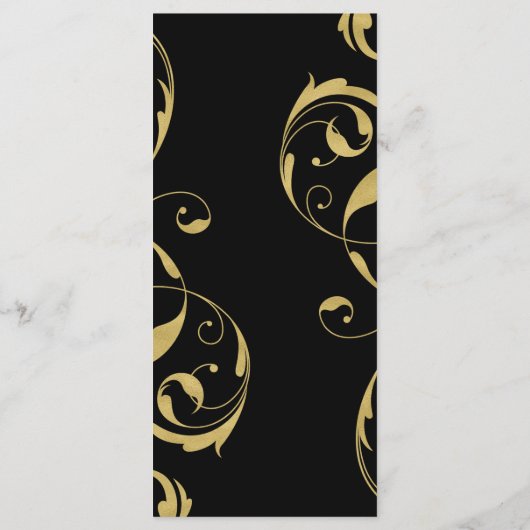 Zwart & Faux Goud Bloemen Swirl Chic Wedding Menu (Achterkant)