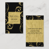 Zwart & Faux Goud Bloemen Swirl Elegant Visitekaartje (Voorkant / Achterkant)