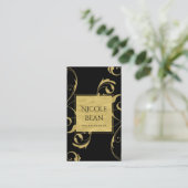 Zwart & Faux Goud Bloemen Swirl Elegant Visitekaartje (Staand voorkant)