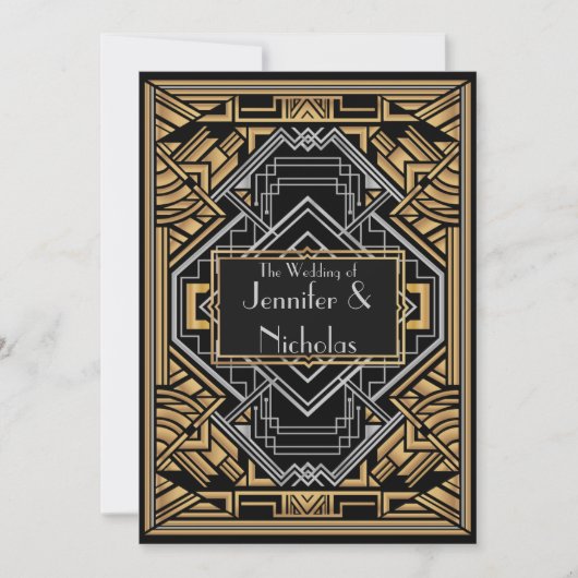 Zwart, Faux Goud en Zilver Art Deco Gatsby Stijl Kaart (Voorkant)
