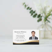 Zwart faux gouden gradiënt golf aangepaste foto visitekaartje (Staand voorkant)