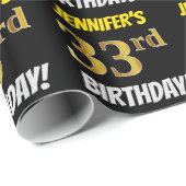 Zwart, Faux/Imitation Gold, "33rd BIRTHDAY" Cadeaupapier (Rol Hoek)