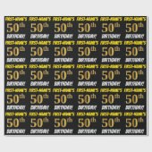 Zwart, Faux/Imitation Gold, "50th BIRTHDAY" Cadeaupapier (Vlak)