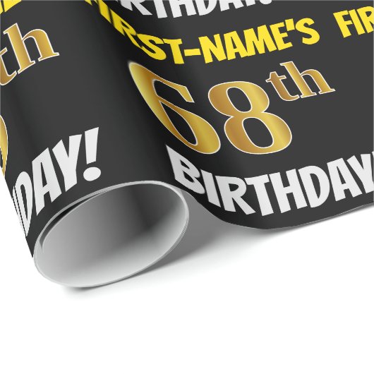 Zwart, Faux/Imitation Gold, "68th BIRTHDAY" Cadeaupapier (Rol Hoek)
