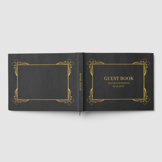 Zwart Faux Leather Gold Lijst Gastenboek (Volledig)