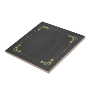 Zwart faux leder  gouden lijst tegeltje