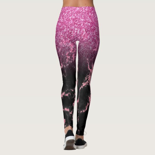 Zwart faux marmer en roze glitter ombre leggings (Achterkant)