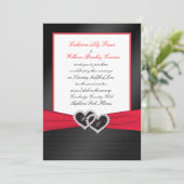 Zwart FAUX Satijnen plooien, harten Monogram uitno Kaart (Staand voorkant)