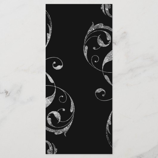 Zwart & Faux Zilver Bloemen Swirl Elegant Menu (Achterkant)