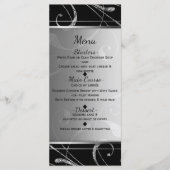 Zwart & Faux Zilver Bloemen Swirl Elegant Menu (Voorkant)