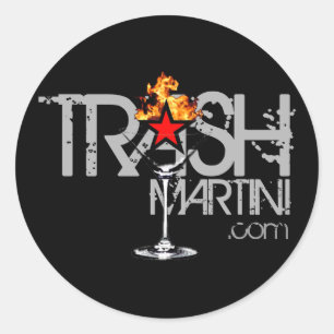 Zwart Flaming martini Silver Logo Ronde Sticker