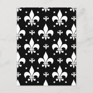 Zwart Fleur-de-lis-patroonontwerp Briefkaart