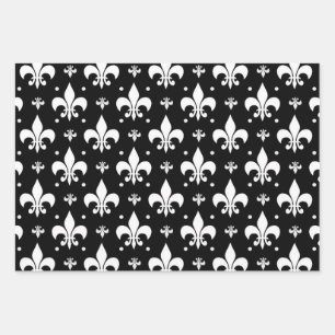 Zwart Fleur-de-lis Patroonontwerp Inpakpapier Vel