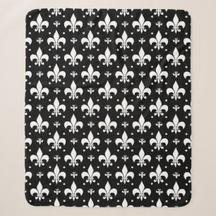Zwart Fleur-de-lis Patroonontwerp Sherpa Deken