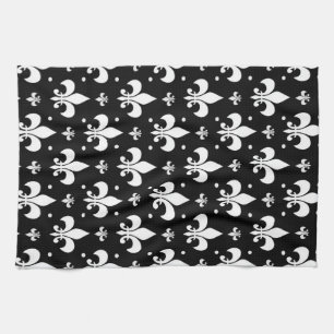Zwart Fleur-de-lis Patroonontwerp Theedoek