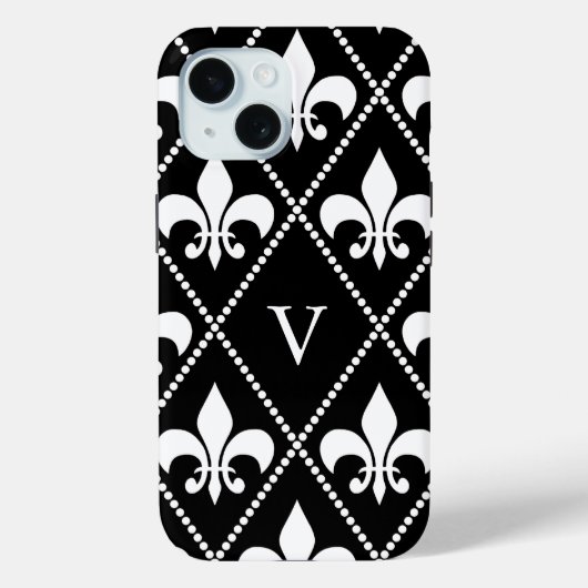Zwart Fleur de Lis w / monogram Case-Mate iPhone Case (Achterkant)