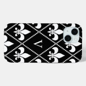 Zwart Fleur de Lis w / monogram Case-Mate iPhone Case (Achterkant (horizontaal))