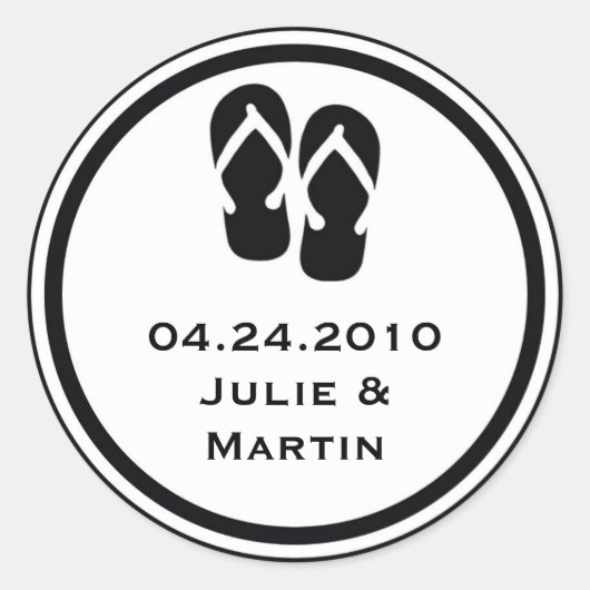 Zwart flip flop string bruiloft gunst label seal l (Voorkant)