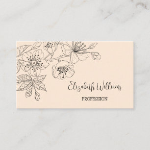 Zwart Floral Line Art Botanisch Cream Script Type Visitekaartje