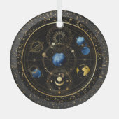 Zwart Fluweel Goud Hemelse Astrologie Glas Ornament (Voorkant)