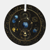 Zwart Fluweel Goud Hemelse Astrologie Glas Ornament (Achterkant)