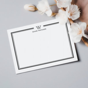 ZWART Formal Classic Familie Monogram Dubbel Lijst Notitiekaartje