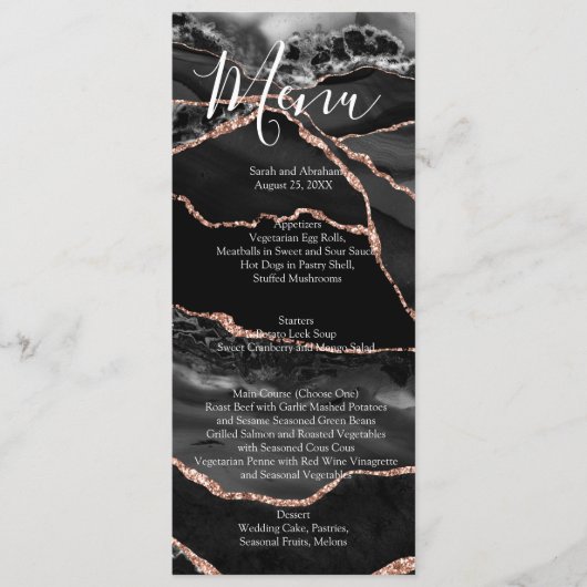 Zwart Formal Minimalistisch Fancy Luxe Bruiloft Me Menu (Voorkant)