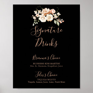Zwart Formal Royal Floral Signature Drinken teken Poster