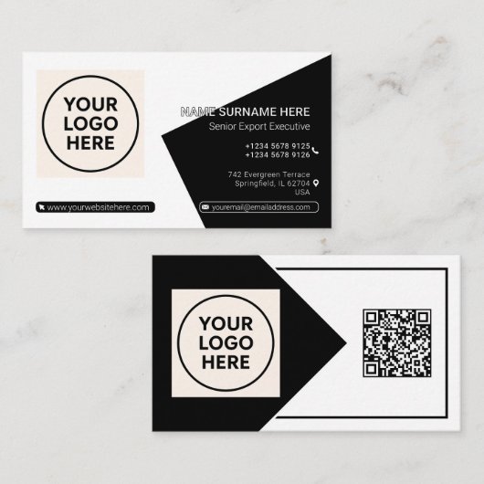 Zwart formeel QR-code professioneel zakelijk moder Visitekaartje (Voorkant / Achterkant)