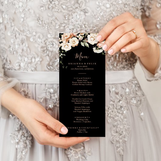 Zwart Formeel Royal Floral diner Menu