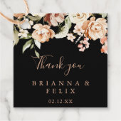 Zwart Formele Koninklijke Bloemen Bruiloft Bedankjes Labels (Voorkant)