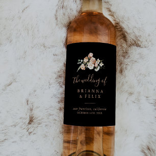 Zwart Formele Koninklijke Bloemen Bruiloft Wijn La Wijn Etiket