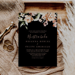 Zwart Formele Koninklijke Bloemen Nuestra Boda Bru Kaart