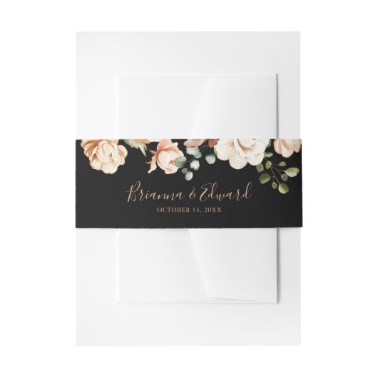 Zwart Formele Royal Floral bruiloft uitnodiging Uitnodigingen Wikkel (Voorkant Voorbeeld)