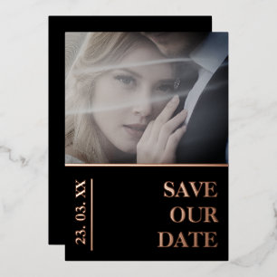 Zwart Foto Bruiloft Save the Date Roos Gold Folie Feestdagenkaart