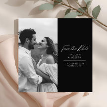 Zwart | Foto Chic Plat Huwelijk Save The Date Kaar