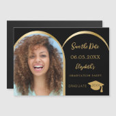 Zwart fotoboog Afstuderen Save the Date kaart (Voorkant / Achterkant)